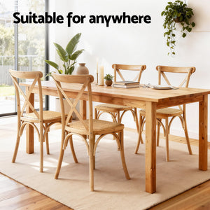 Dining Chairs Set 4pc | Wooden Frame | Rattan Seat | Rubber Wood