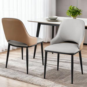 Dining Chairs Set 2pc | Hollow Design | PU Leather | Grey