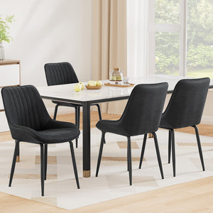 Retro PU Leather Dining Chairs Set 4pc | Black (Version A)