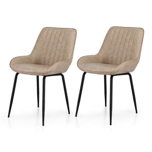 Dining Chairs Set 2pc | Retro Style | PU Leather | Khaki
