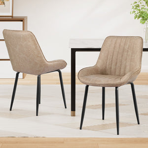 Dining Chairs Set 2pc | Retro Style | PU Leather | Khaki