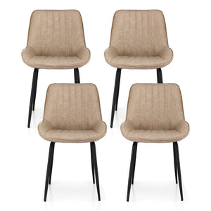 Retro Dining Chairs Set 4pc | PU Leather | Khaki