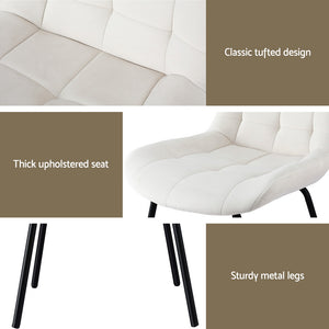 Velvet Tufted Dining Chairs Set 4pc | Accent Style | Beige