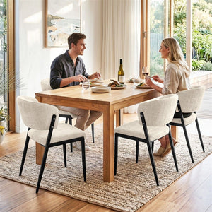 Dining Chairs | 4 Pack | Linen Fabric Upholstered Chairs | Beige