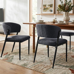 Dining Chairs | 4 Pack | Linen Fabric Upholstered Chairs | Charcoal