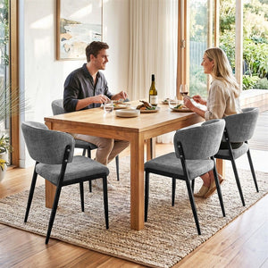Dining Chairs | 4 Pack | Linen Fabric Upholstered Chairs | Grey