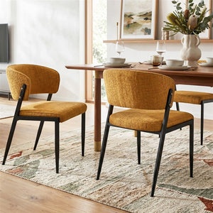 Dining Chairs | 4 Pack | Linen Fabric Upholstered Chairs | Mustard