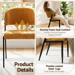 Dining Chairs | 4 Pack | Linen Fabric Upholstered Chairs | Mustard