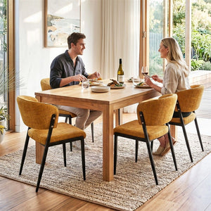 Dining Chairs | 4 Pack | Linen Fabric Upholstered Chairs | Mustard