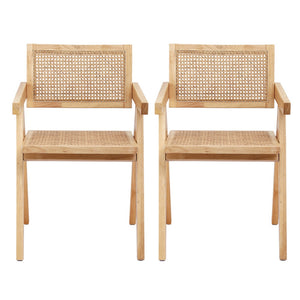 Dining Chairs Set 2pc | Wooden Rattan Seat | Rubber Wood Frame
