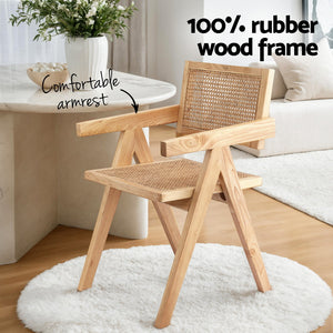Dining Chairs Set 2pc | Wooden Rattan Seat | Rubber Wood Frame