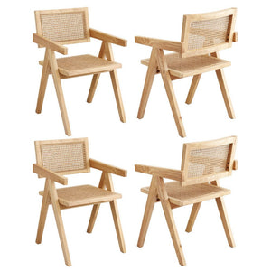 Dining Chairs Set 4pc | Rubber Wood Frame | Rattan Seat