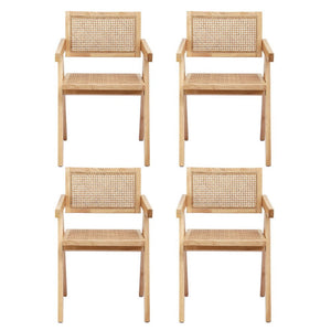 Dining Chairs Set 4pc | Rubber Wood Frame | Rattan Seat