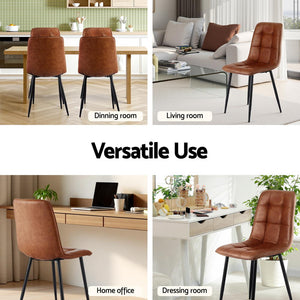 Retro PU Leather Kitchen Chairs Set 4pc | Brown (Version A)