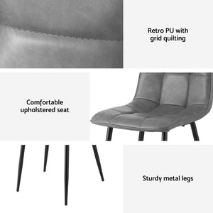 Retro Dining Chairs Set 4pc | PU Leather | Grey (Style 1)