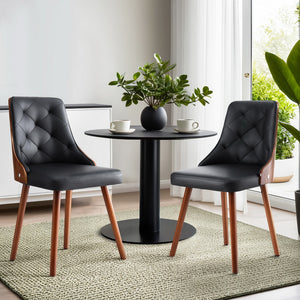 Dining Chairs | Set of 2 | Black PU Leather | Modern Home Seating