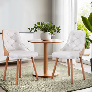 Dining Chairs | Set of 2 | White PU Leather | Modern Home Seating