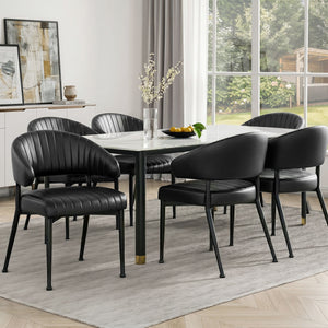Dining Chairs | 6 Pack | Leather Look Hollow Armchairs | Black
