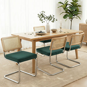 Dining Chairs Set 4pc | Velvet Rattan Cantilever Chairs | Green