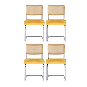 Artiss Dining Chairs | Set of 4 | Velvet Rattan Cantilever | Yellow