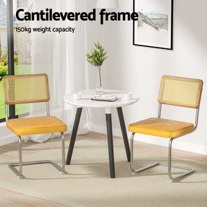Artiss Dining Chairs | Set of 4 | Velvet Rattan Cantilever | Yellow
