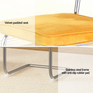 Artiss Dining Chairs | Set of 4 | Velvet Rattan Cantilever | Yellow