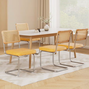 Artiss Dining Chairs | Set of 4 | Velvet Rattan Cantilever | Yellow