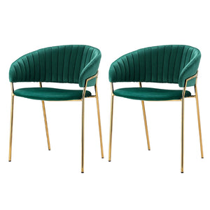 Dining Chairs | Set of 2 | Velvet | Hollow Armchair | Green