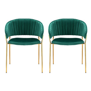 Dining Chairs | Set of 2 | Velvet | Hollow Armchair | Green