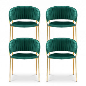 Dining Chairs Set 4pc | Velvet Hollow Back Armchairs | Green