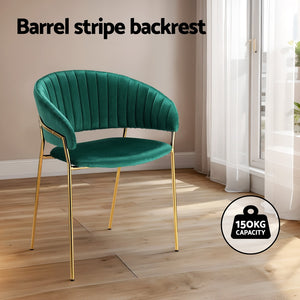 Dining Chairs Set 4pc | Velvet Hollow Back Armchairs | Green