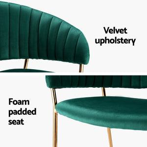 Dining Chairs Set 4pc | Velvet Hollow Back Armchairs | Green