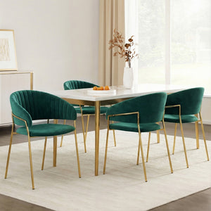 Dining Chairs Set 4pc | Velvet Hollow Back Armchairs | Green
