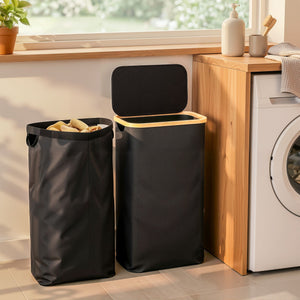 Laundry Basket | Foldable Hamper with Removable Bag | Black