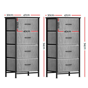 Tallboy Dresser Set 2pc | 4 Drawer Chest | Storage | Grey