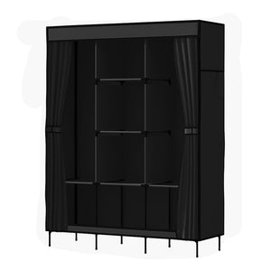 Portable Clothes Closet | Large Wardrobe with Shelf | Black
