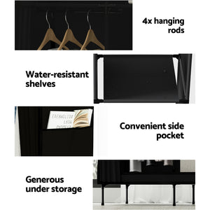 Portable Clothes Closet | Large Wardrobe with Shelf | Black