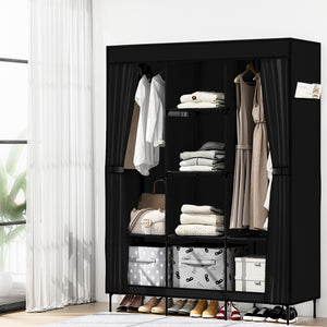 Portable Clothes Closet | Large Wardrobe with Shelf | Black