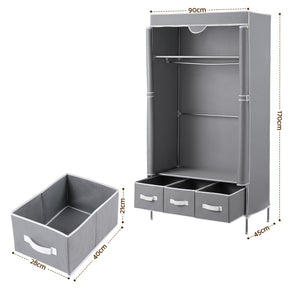 Artiss Large Portable Clothes Closet Wardrobe with Tiebacks Grey