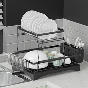 Cefito | Dish Rack | Expandable Drying Drainer | Cutlery Holder Tray | Kitchen | 2 Tiers