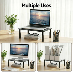 Monitor Stand | Adjustable Riser | 3 Height Levels | Desk Organiser | Black
