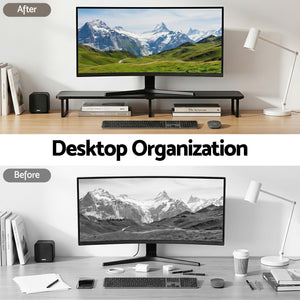 Dual Monitor Stand | 100cm Desk Riser | Laptop Stand + Desk Organiser | Black