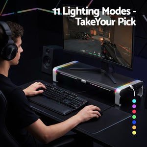RGB Monitor Stand | USB Hub | Desk Organiser Charging Stand | Black