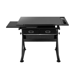 Drawing Desk & Stool Set | Adjustable Drafting Table | Tilt Angle with Drawers | Black