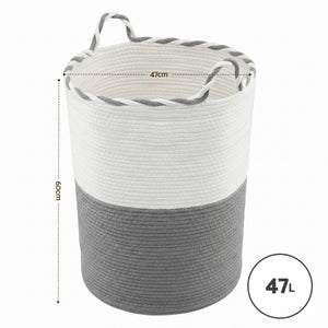 Artiss Woven Laundry Basket with handles Foldable White & Grey