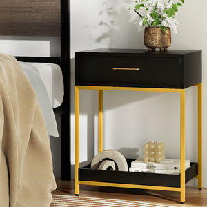 Bedside Table Drawers | Side Table Shelf | Storage Nightstand | Black | MASON