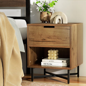 Bedside Table Drawers | Side Table Shelf | Storage Nightstand | Rust Oak | KRAVU