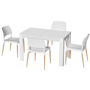 Dining Table & 4 Chairs Set | White Wood | Elegant Design