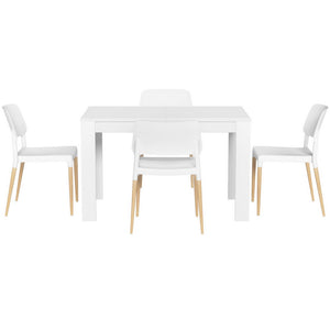 Dining Table & 4 Chairs Set | White Wood | Elegant Design