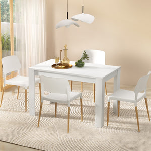 Dining Table & 4 Chairs Set | White Wood | Elegant Design